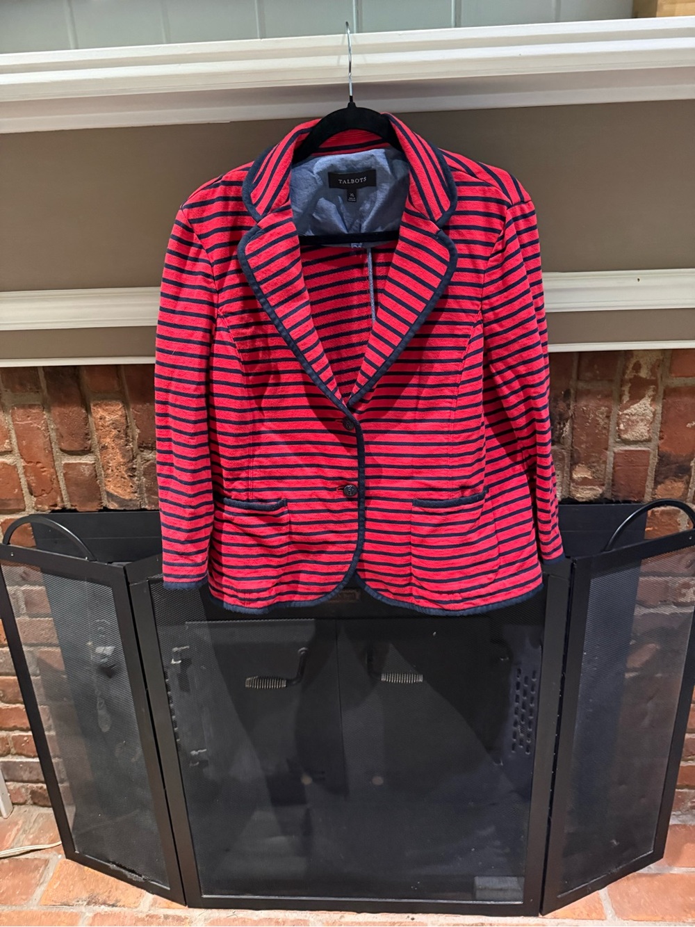 Talbots Red & Navy Striped Cotton Knit Blazer Jacket – Size XL